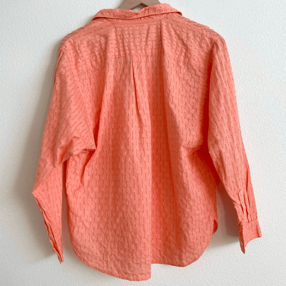 Loft Dobby Relaxed Orange Button Front Swiss Dot Long Sleeve Shirt Women’s Small - Picture 3 of 8